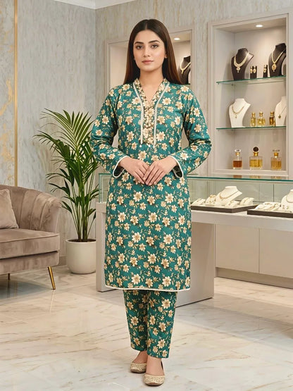 Multicolor Printed Cotton Lawn 2Pcs Set for Women Large – Shirt Trouser Summer Dress