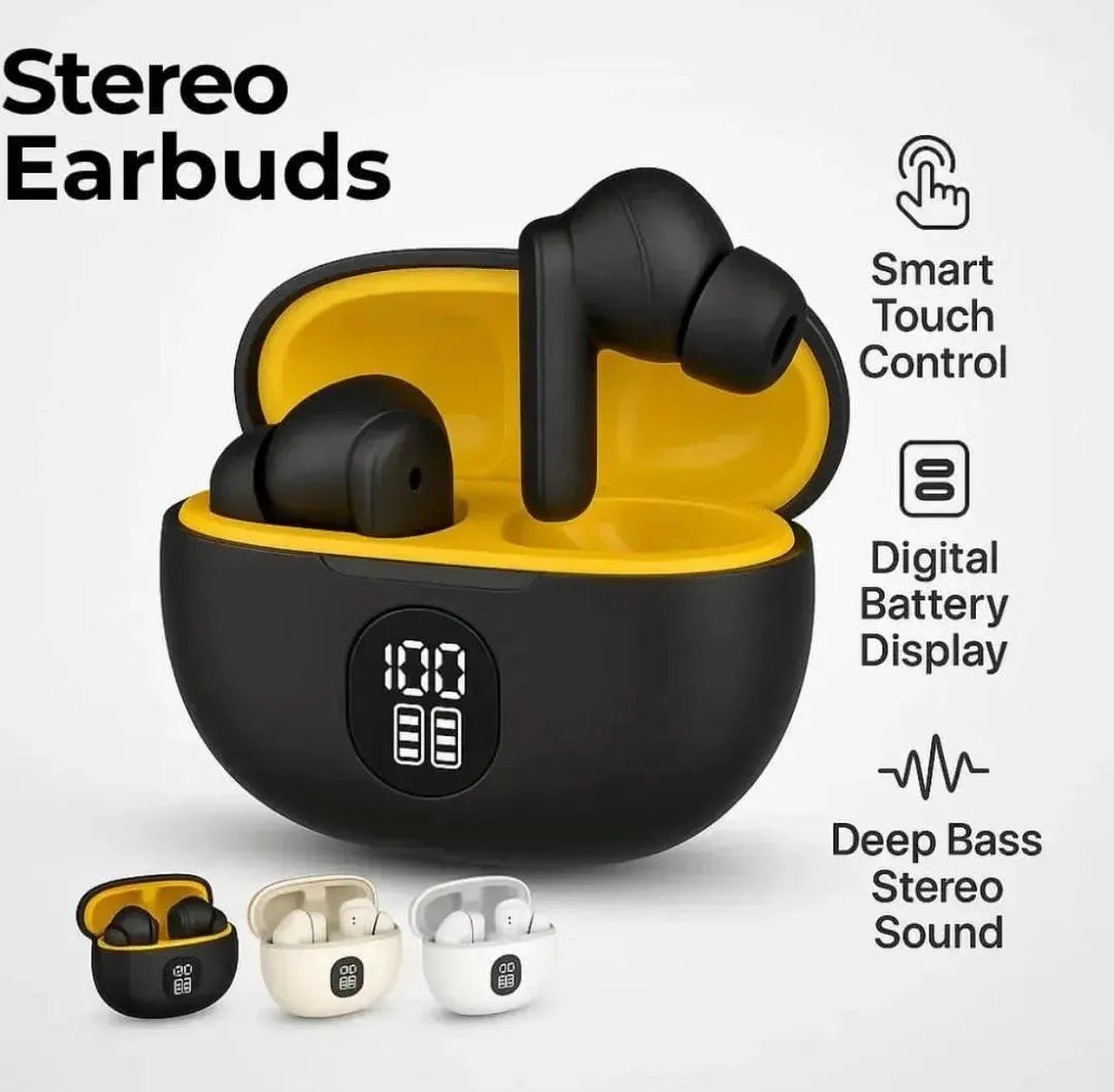 Wireless Earbuds Bluetooth 5.3 with Charging Case – Touch Control ANC Long Battery Black