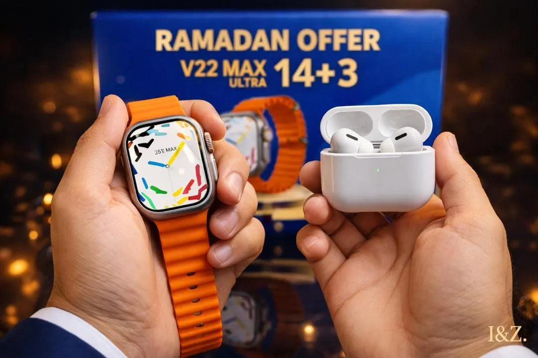 V22 MAX ULTRA Smart Watch 14+3 Straps with Earbuds & Wireless Charger – Bluetooth 5.3
