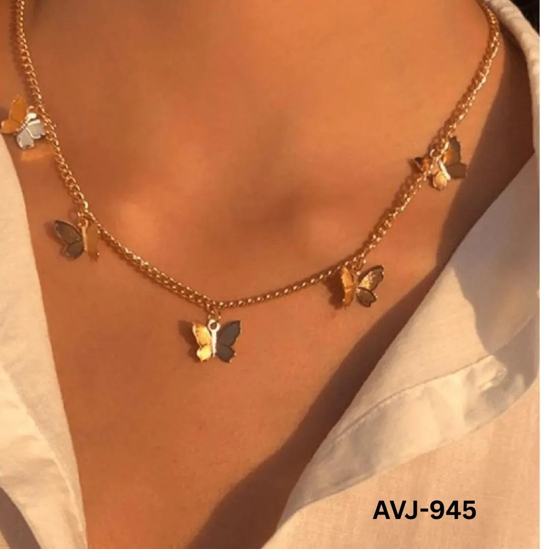 Women Multi Butterfly Necklace Gold & Silver Alloy | Korean Style Elegant Daily Wear Fashion Jewelry