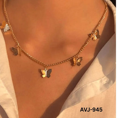 Women Multi Butterfly Necklace Gold & Silver Alloy | Korean Style Elegant Daily Wear Fashion Jewelry