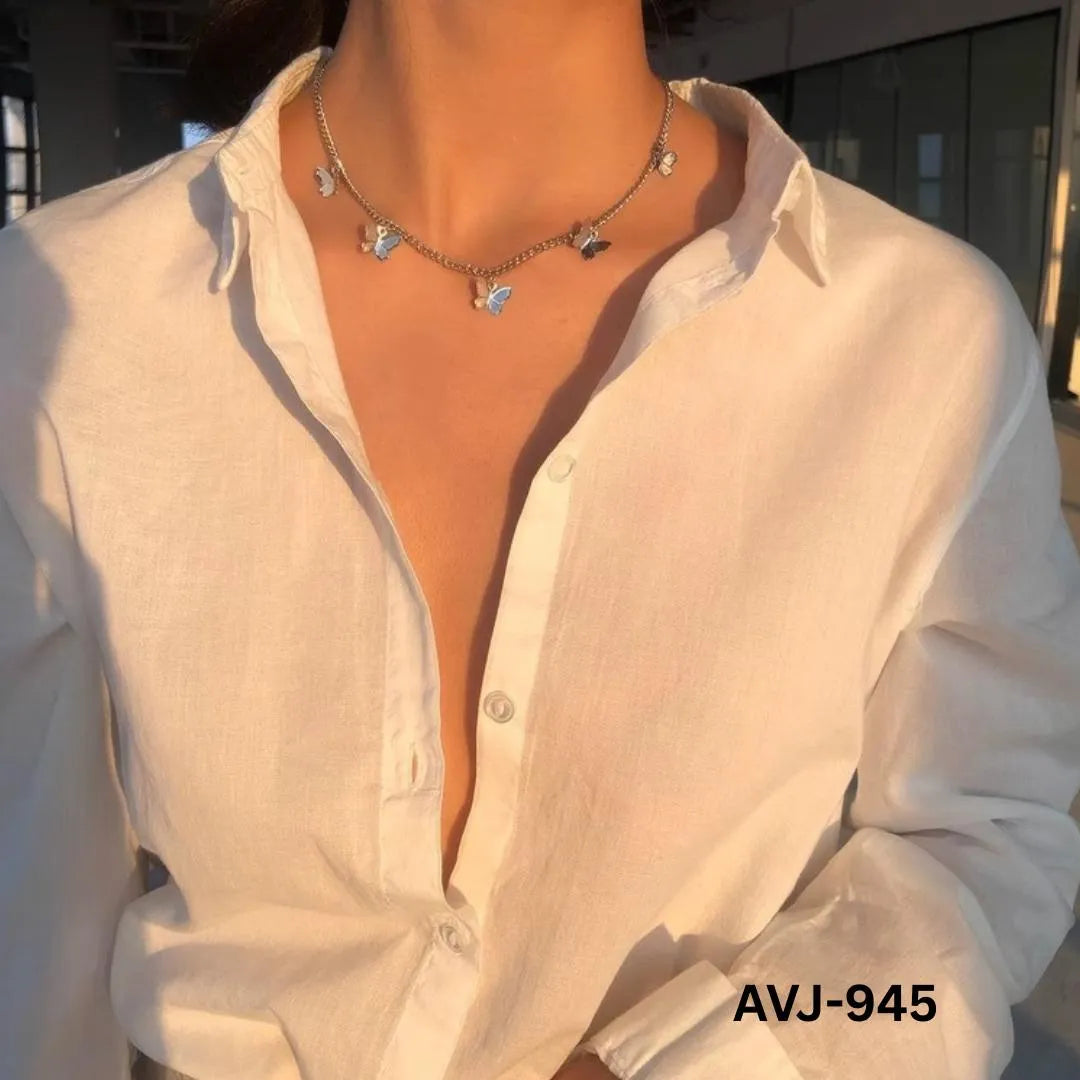 Women Multi Butterfly Necklace Gold & Silver Alloy | Korean Style Elegant Daily Wear Fashion Jewelry
