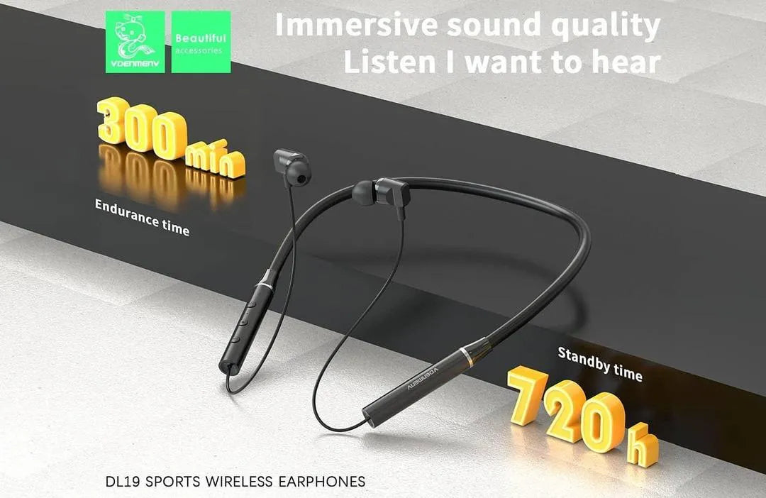 Wireless Neckband Super Bass Fast Charge – Bluetooth Sports Neckband Earphones Black