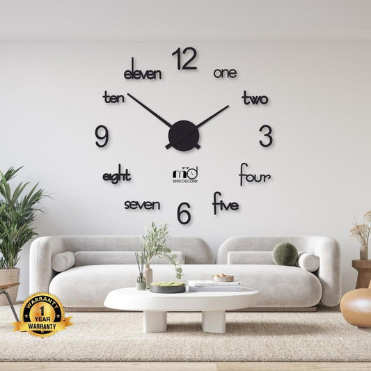 Modern Minimalist Wall Clock 24x24 Black | Stylish Laser Cut Home & Office Wall Decor Clock