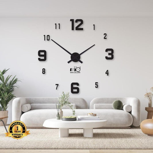 Modern Black Wall Clock 24x24 | Stylish Minimalist Laser Cut Clock for Living Room & Office Decor