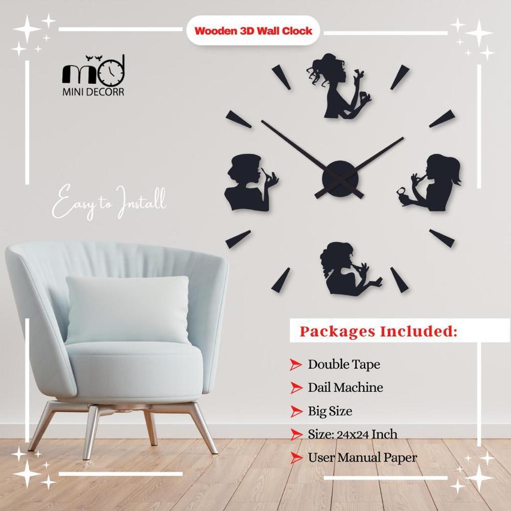 Modern Black Silhouette Wall Clock 24x24 Inch | Laser Cut Wall Clock for Home & Office Decor