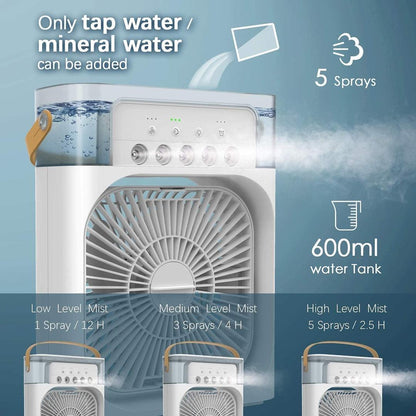 Multi-Function 10 Inch Portable Air Cooler Fan with Humidifier Mist & LED Light – High Velocity Mini Air Conditioner for Home & Office