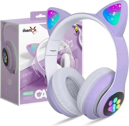 Cat Ear LED Wireless Headphones for Teens – RGB Light Bluetooth Cute Gaming Headset