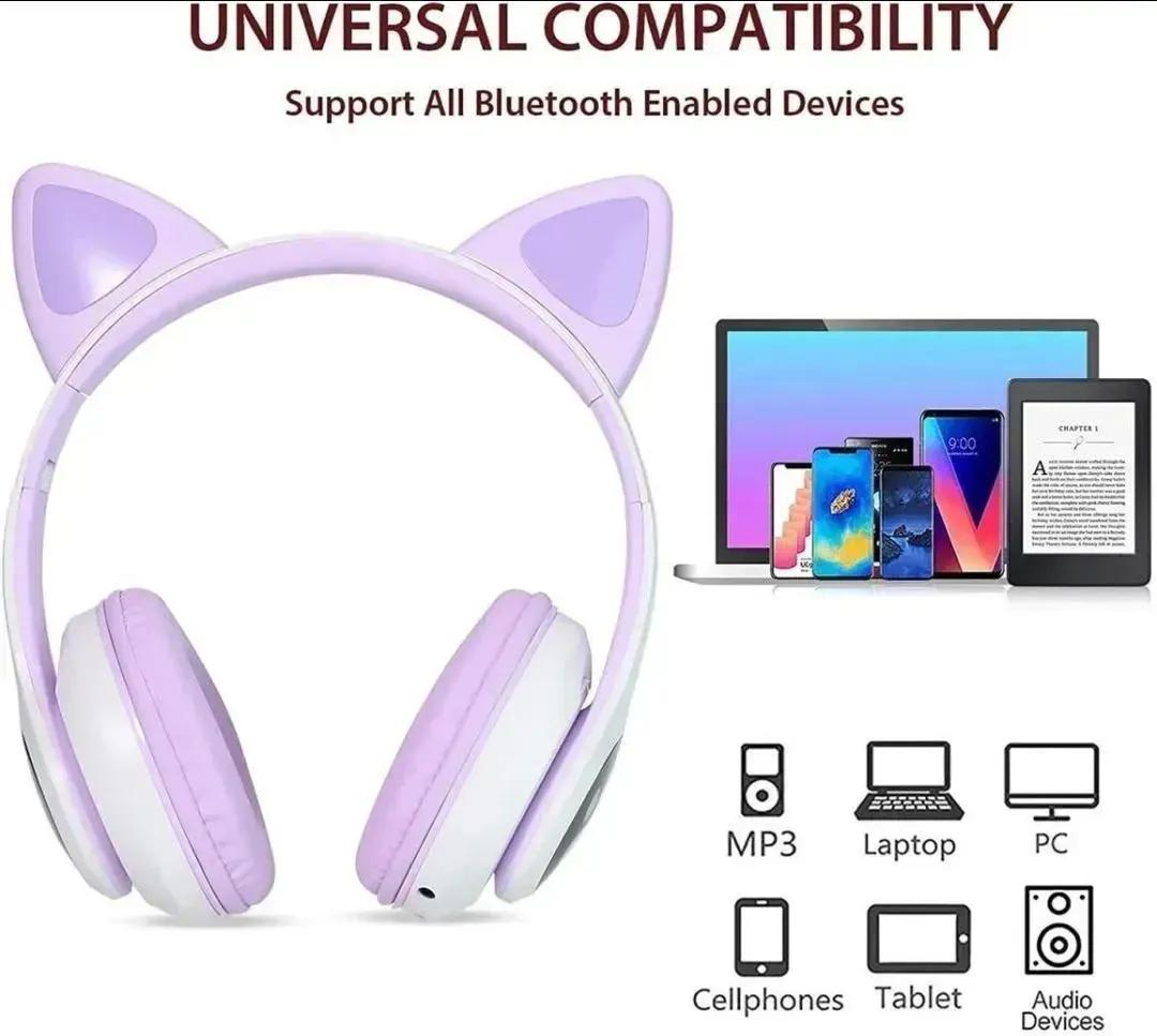 Cat Ear LED Wireless Headphones for Teens – RGB Light Bluetooth Cute Gaming Headset