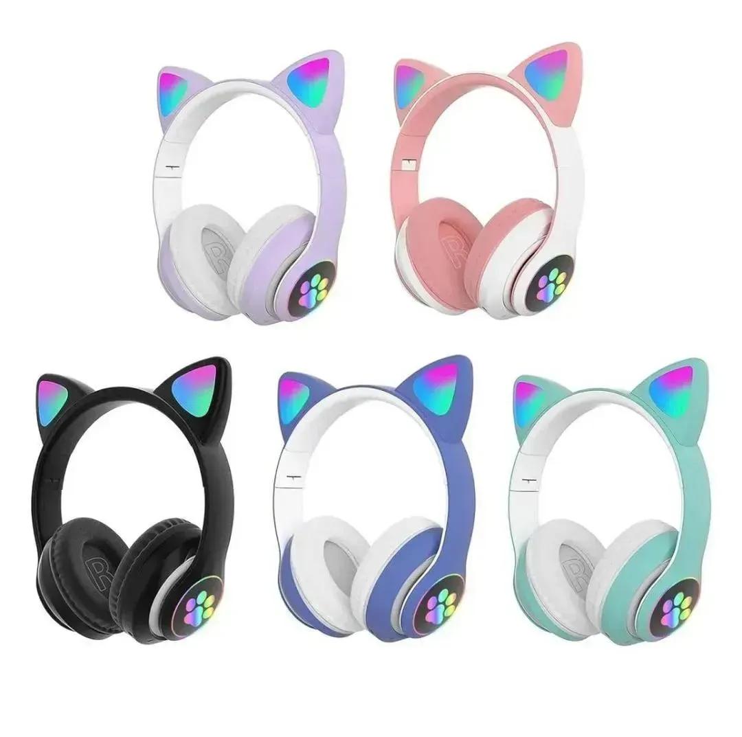 Cat Ear LED Wireless Headphones for Teens – RGB Light Bluetooth Cute Gaming Headset