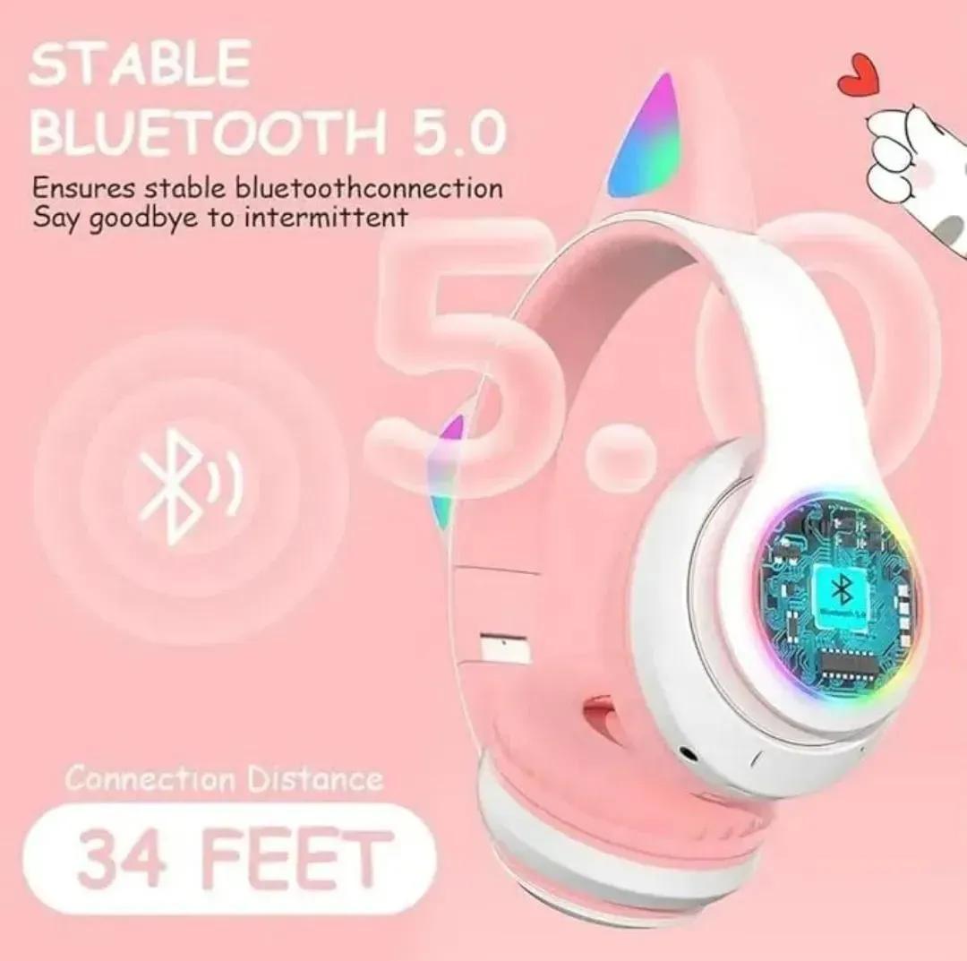 Cat Ear LED Wireless Headphones for Teens – RGB Light Bluetooth Cute Gaming Headset