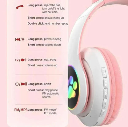 Cat Ear LED Wireless Headphones for Teens – RGB Light Bluetooth Cute Gaming Headset