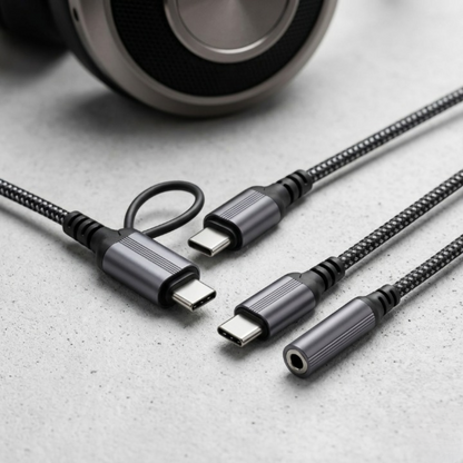 2-in-1 Type-C & Lightning to 3.5mm Headphone Jack Adapter for iPhone & Android