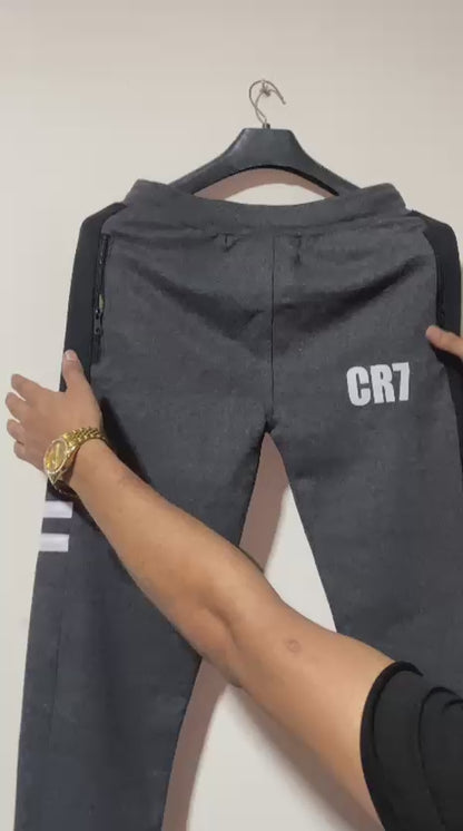 CR7 Zipper Trouser for Men – Premium French Terry Joggers Adjustable Waist 28 to 34 Inches