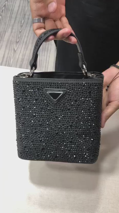 Luxury Rhinestone Mini Handbag for Women – Sparkling Party Clutch Elegant Top Handle Bag for Weddings & Events Black