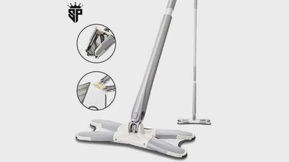 Rotating X Mop Flat Microfiber Floor Mop – 360° Squeeze System Hands-Free Cleaning Replaceable Heads